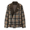 OUDE WAAG 25 Early Autumn Oversized Plaid Motorcycle Jacket Short Coat OW-OW-25PF-JK03W1BR045-ZLGW Brown Green Plaid
